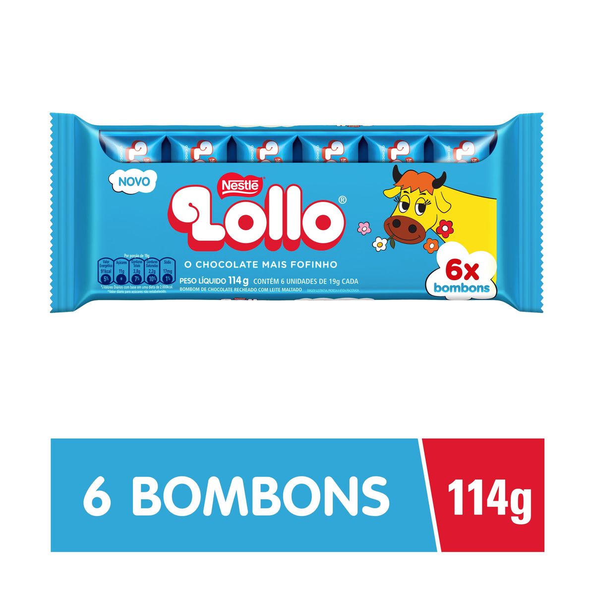 Bombom Lollo Chocolate Recheio Leite Maltado 114g 6 Unidades image number 1